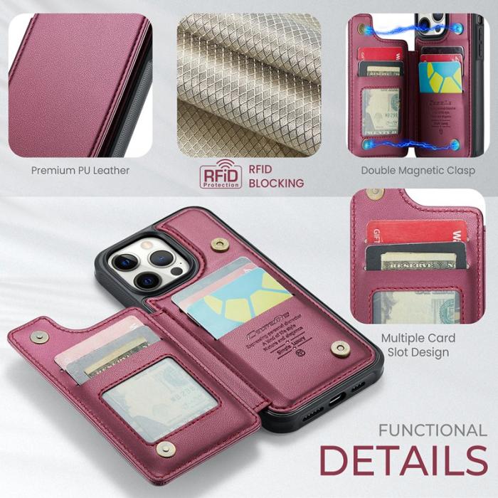 Caseme - CASEME C22 iPhone 12 Pro Max Fodral KonstLäder RFID-SkyddRöd