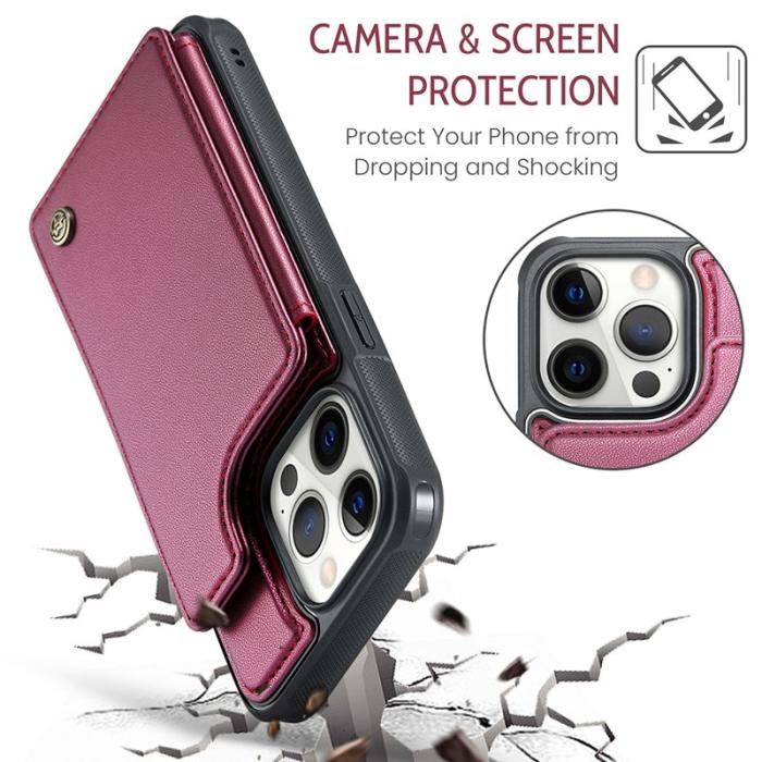 Caseme - CASEME C22 iPhone 12 Pro Max Fodral KonstLäder RFID-SkyddRöd