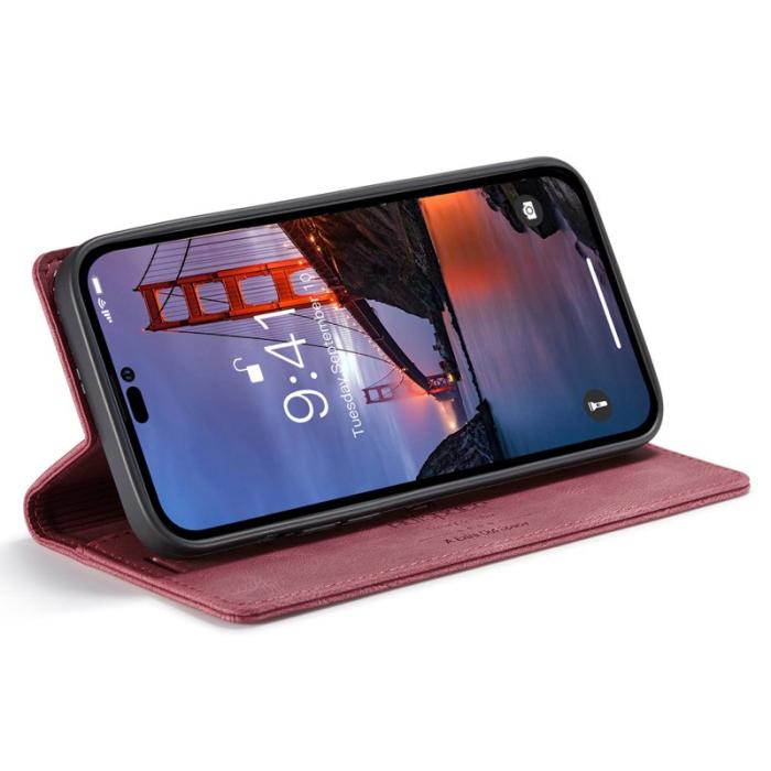 AUTSPACE - AUTSPACE A01 iPhone 14 Pro Max Fodral - Retro Matte KonstLäder - Röd