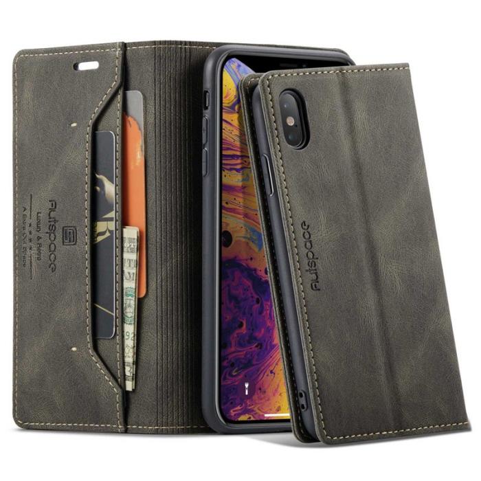 AUTSPACE - AUTSPACE A01 iPhone X / XS Plånboksfodral i Konstläder - Brun
