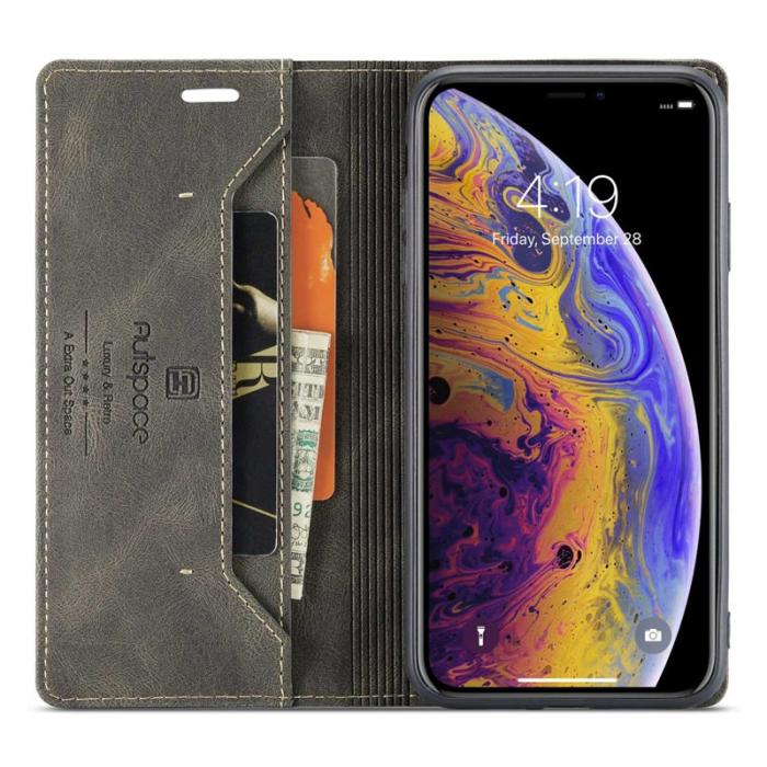 AUTSPACE - AUTSPACE A01 iPhone X / XS Plånboksfodral i Konstläder - Brun