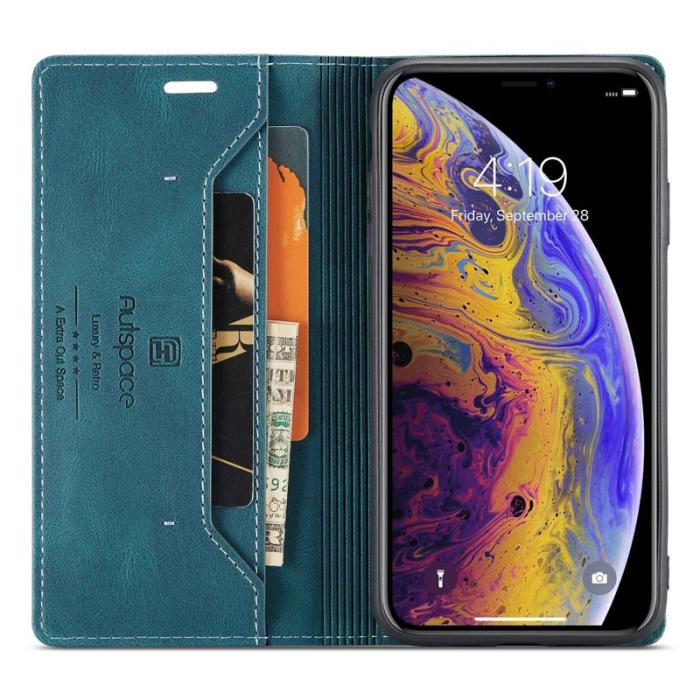AUTSPACE - AUTSPACE A01 iPhone X/XS Plånboksfodral Konstläder - Blå