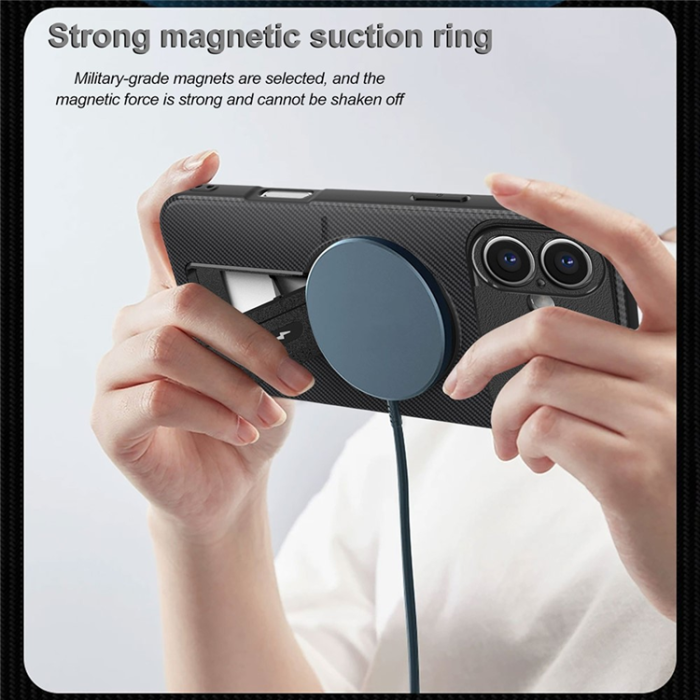 A-One Brand - iPhone 17 Mobilskal MagSafe Kickstand Carbon Fiber - Röd