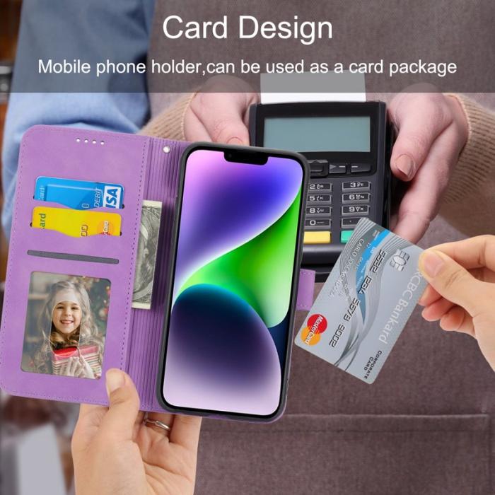 DIERFENG - DIERFENG DF-03 Plånboksfodral i Konstläder för iPhone 15 - Lila