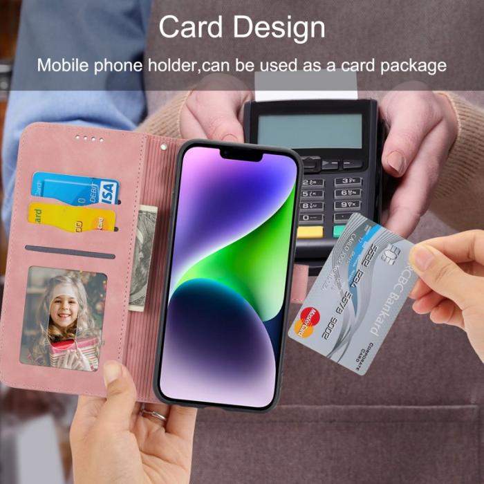 DIERFENG - DIERFENG DF-03 Plånboksfodral i Konstläder för iPhone 15 - Rosa
