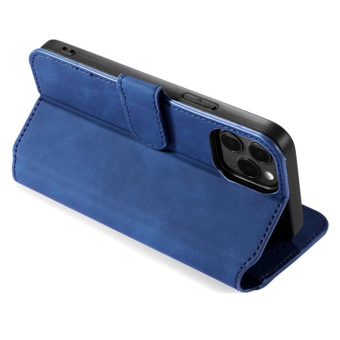 DG.MING - DG.MING Stand iPhone 13 Pro Konstläder Plånboksfodral Retro Blå