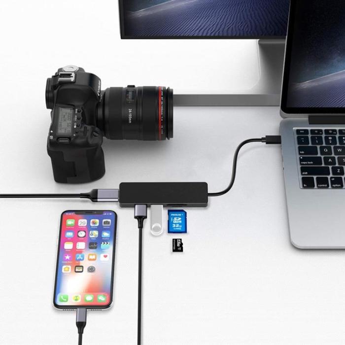 SiGN - SiGN 5-i-1 USB-C-adapter HDMI 4K MicroSD, max 15W, 5V, 3A - Svart