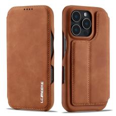 LC.imeeke - LC.IMEEKE iPhone 16 Pro Fodral Kortfack St&auml;ll KonstL&auml;der - Brun
