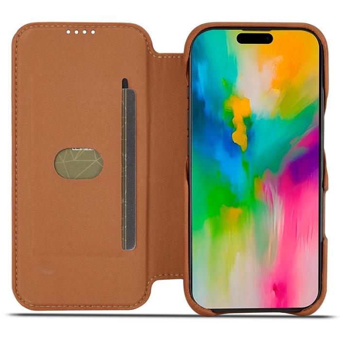 LC.imeeke - LC.IMEEKE iPhone 16 Pro Fodral Kortfack Ställ KonstLäder - Brun