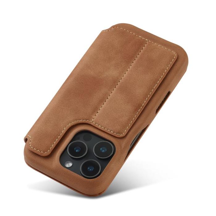 LC.imeeke - LC.IMEEKE iPhone 16 Pro Fodral Kortfack Ställ KonstLäder - Brun