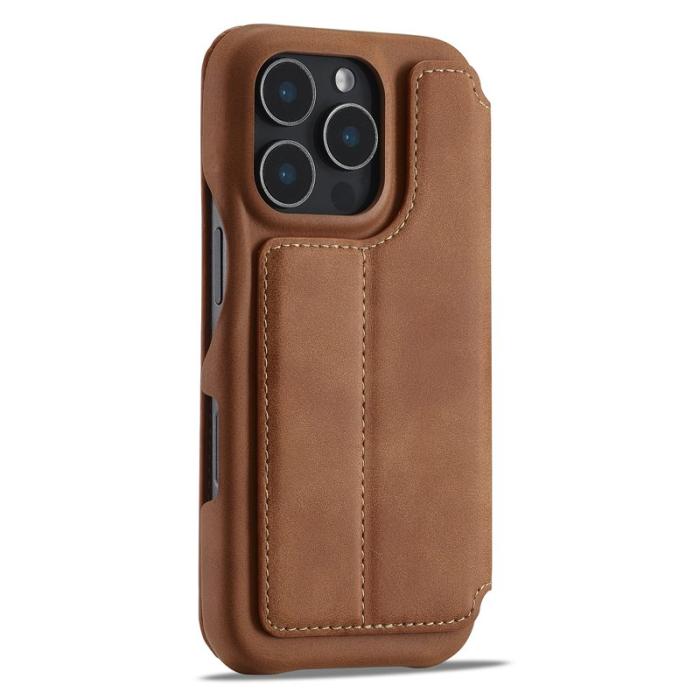 LC.imeeke - LC.IMEEKE iPhone 16 Pro Fodral Kortfack Ställ KonstLäder - Brun