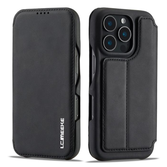 LC.imeeke - LC.IMEEKE iPhone 16 Pro Fodral Kortfickor KonstLäder - Svart