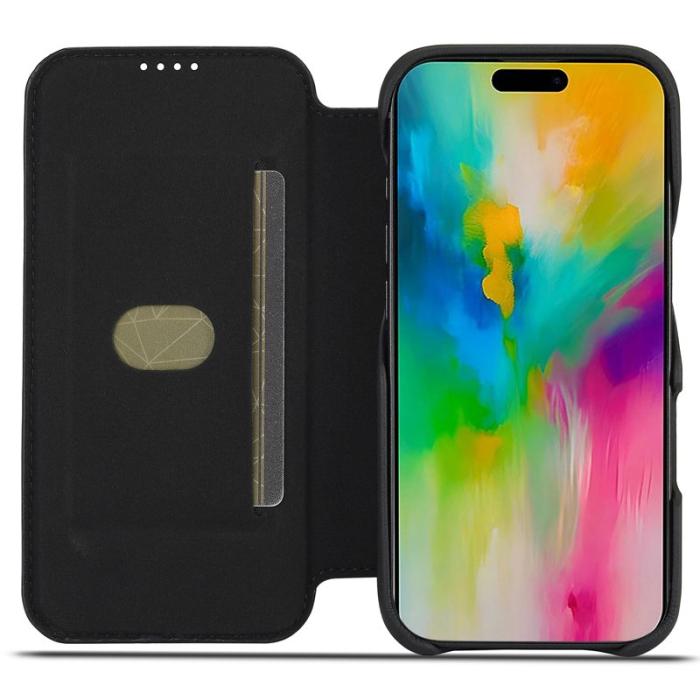 LC.imeeke - LC.IMEEKE iPhone 16 Pro Fodral Kortfickor KonstLäder - Svart