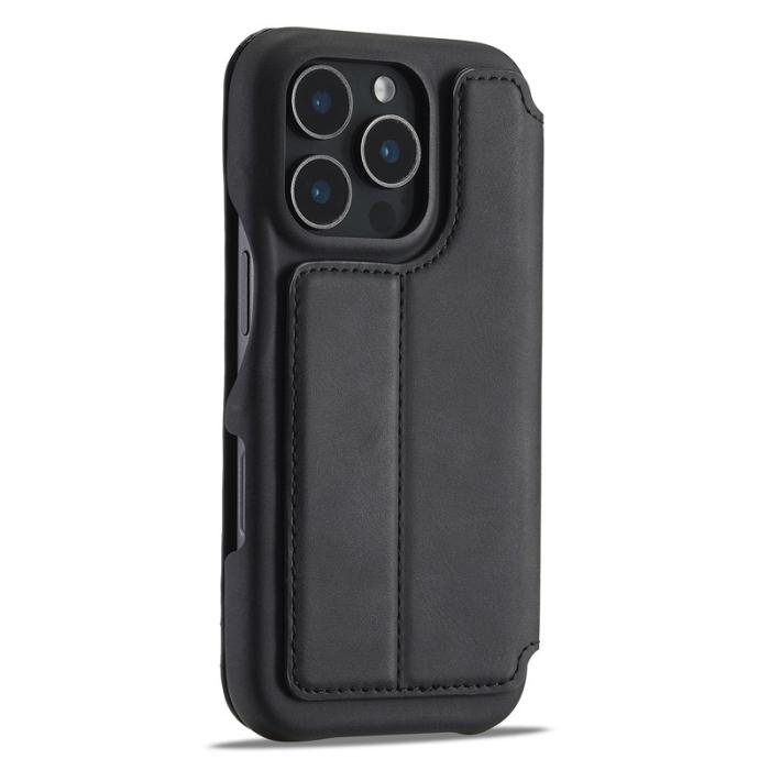 LC.imeeke - LC.IMEEKE iPhone 16 Pro Fodral Kortfickor KonstLäder - Svart
