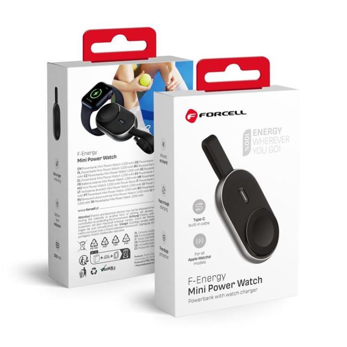 Forcell - Forcell Mini Powerbank för Apple Watch 1200 mAh 2.5W F-Energy - Svart