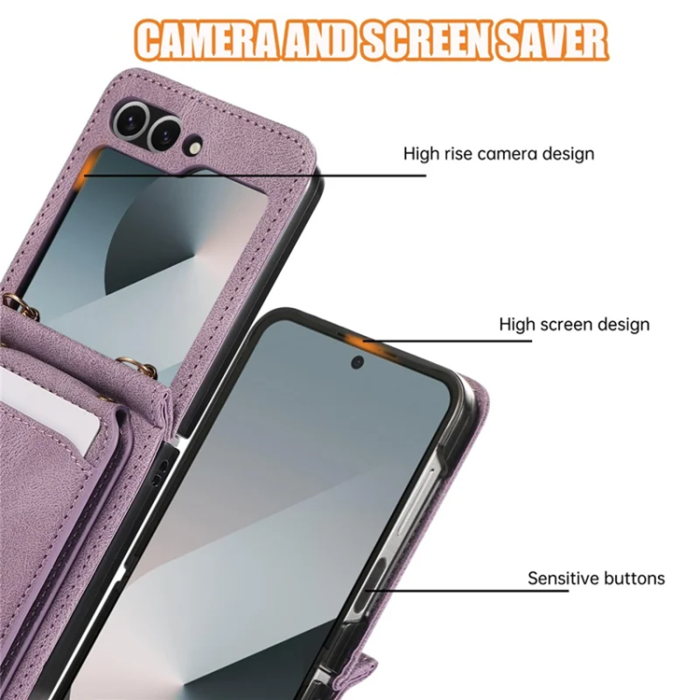 A-One Brand - Galaxy Z Flip7 Plånboksfodral Kickstand med Axelrem - Lila