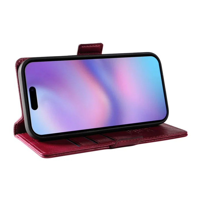 YIKATU - YIKATU iPhone 17 Konstläder Plånboksfodral Litchi Texture - Vinröd