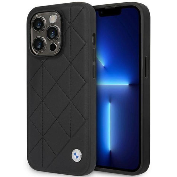 BMW iPhone 14 Pro Mobilskal Läder Quilted- Svart | 2353 | AlltMobil