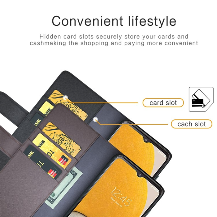 A-One Brand - Galaxy A14 5G/4G Plånboksfodral Äkta Läder Folio Flip - Svart