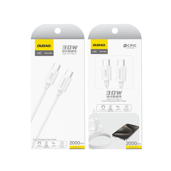 Dudao - Dudao L4C USB-C till USB-C kabel 30W 2m - Vit