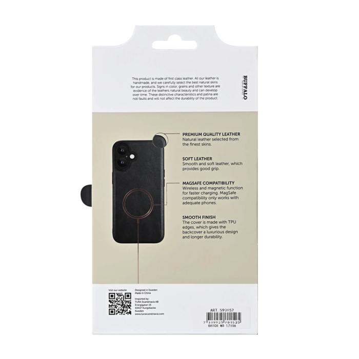 BUFFALO - BUFFALO äkta läder iPhone 16 Plus Mobilskal MagSafe Läder - Svart