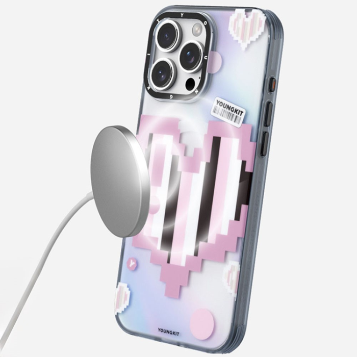 A-One Brand - Youngkit iPhone 16 Pro Mobilskal Magsafe Pixel Heart - Rosa