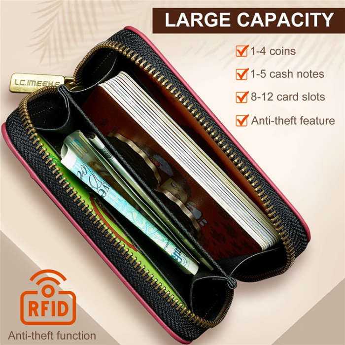 LC.imeeke - LC.IMEEKE Magsafe Korthållare L6 Zipper RFID Blocking - Röd