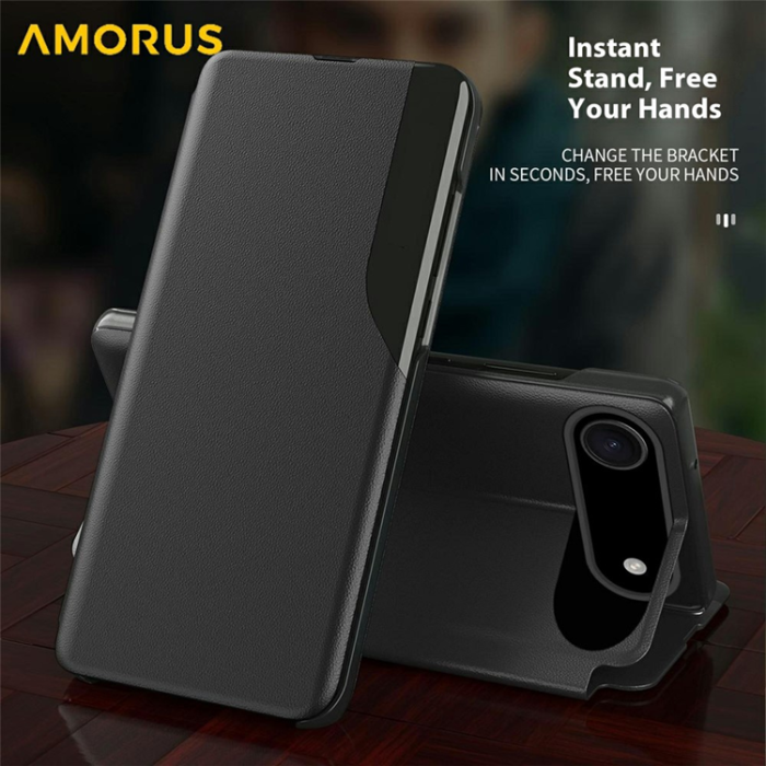 Amorus - Amorus iPhone Air Mobilskal Folio Flip Stativ PU-Läder - Svart