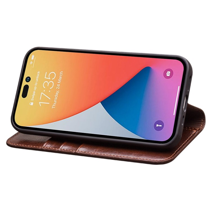 QIALINO - Qialino iPhone 14 Pro Max Plånboksfodral Äkta Läder Drop Proof