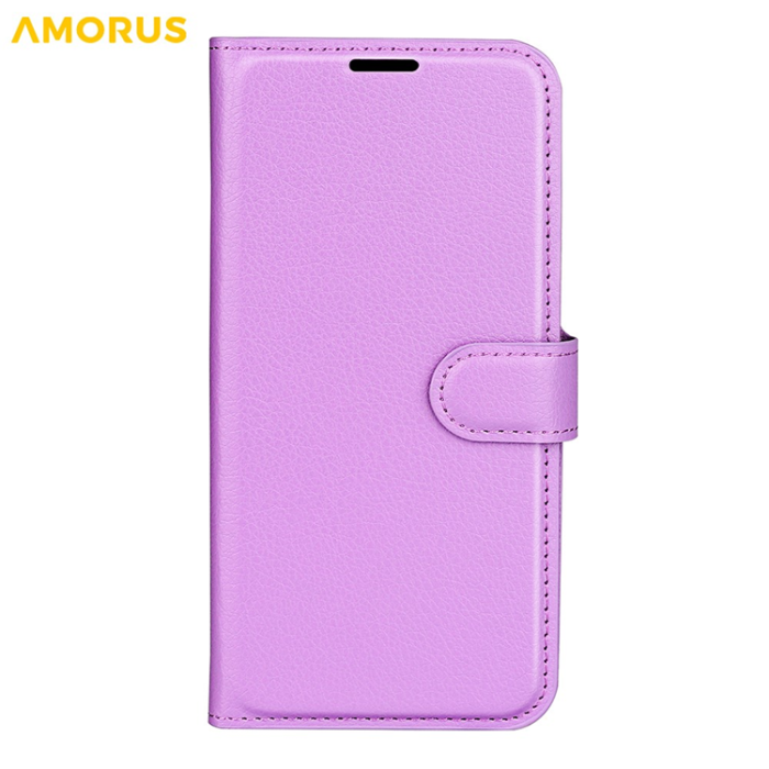 Amorus - AMORUS iPhone 17 Pro Max Plånboksfodral Flipstativ Litchi - Lila