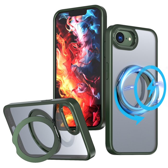 OEM - iPhone 16e Mobilskal MagSafe TPU + Acrylic Kickstand - Svartgrön