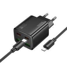 Hoco - Hoco Snabbladdare PD 20W 2xUSB-A 2xUSB-C QC3.0 3A med Lightning Kabel N55