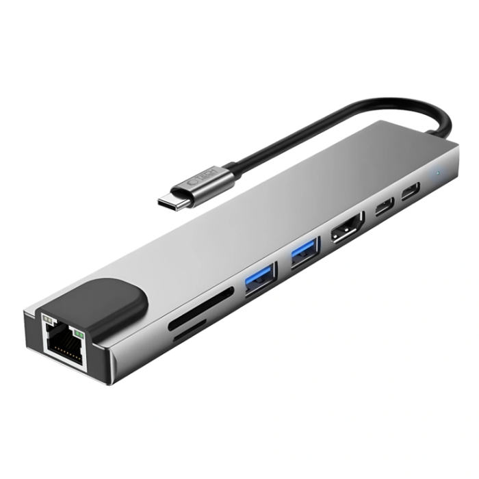 Tech-Protect - Tech-Protect USB Hubbar HDMI 4k PD100W RJ45 1000MB/S - Rymdgrå