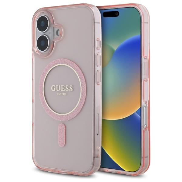 Guess iPhone 16 Mobilskal MagSafe IML Glitter Circle - Rosa | 2353 | AlltMobil