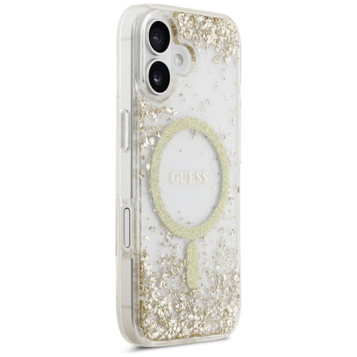 Guess - Guess iPhone 17 Mobilskal Magsafe Resin Bottom Glitter - Guld