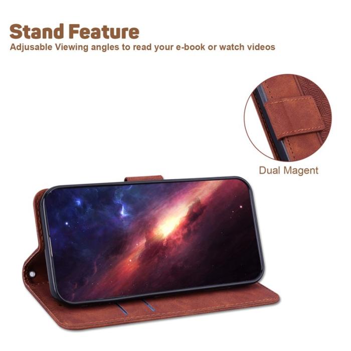 OEM - Samsung Galaxy S26 / S26 Pro Fodral Geometriskt Mönster Äkta Läder - Brun