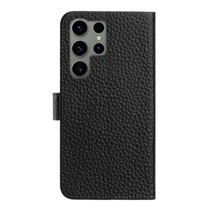 A-One Brand - Galaxy S25 Ultra Plånboksfodral Äkta Läder Litchi - Svart
