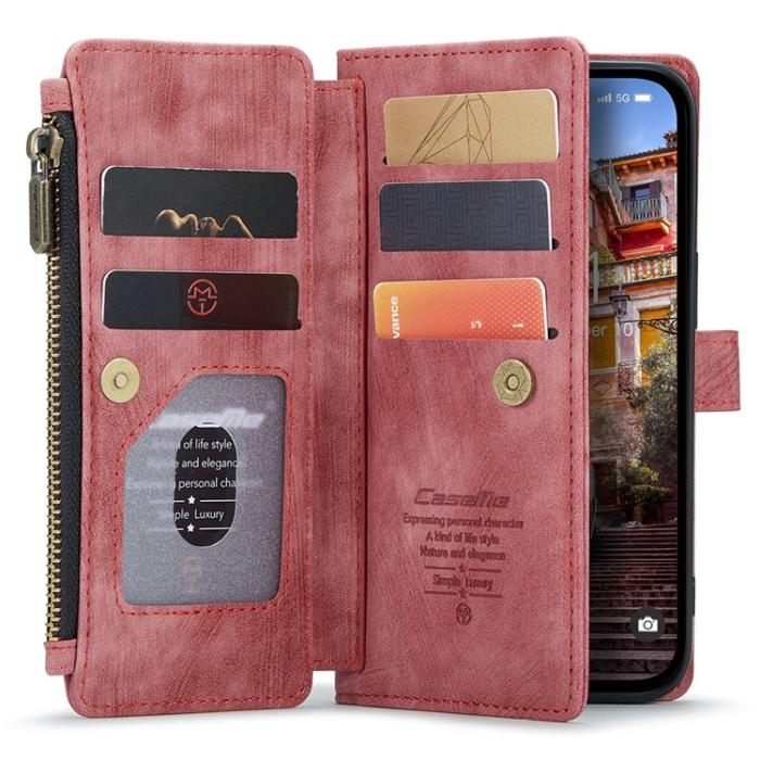 Caseme - CASEME iPhone 15 Pro Max Plånboksfodral C30 Zipper - Röd