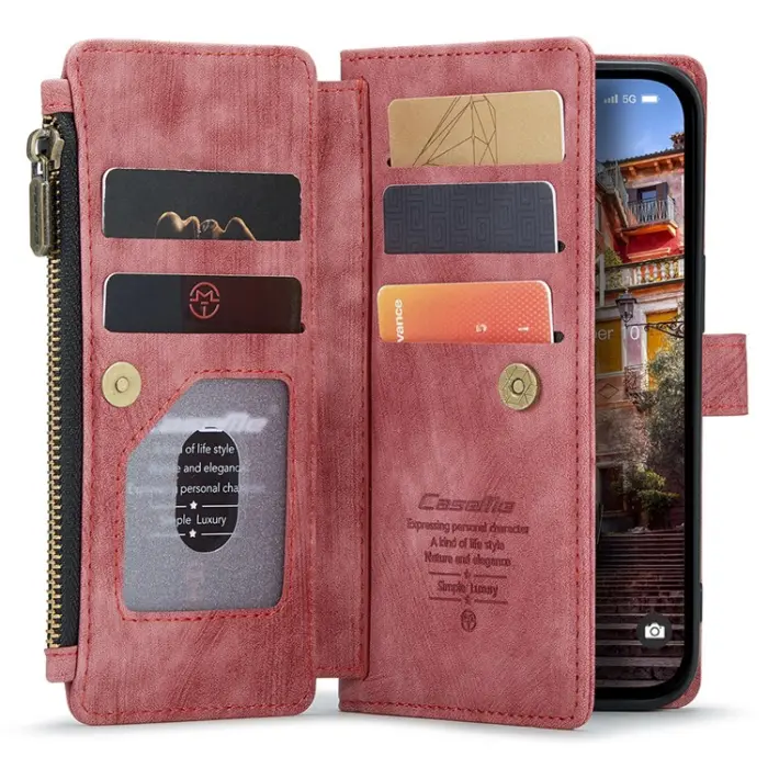 Caseme - CASEME iPhone 15 Pro Plånboksfodral C30 Zipper - Röd