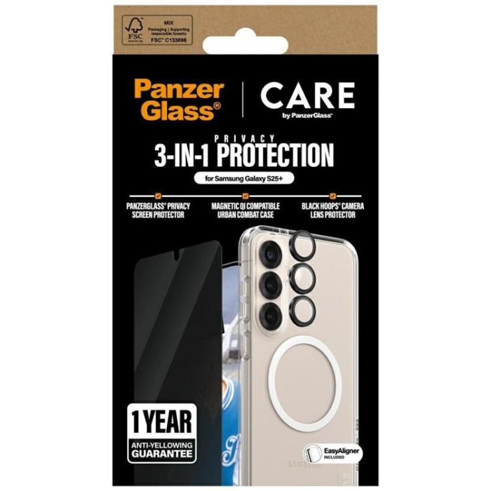 PanzerGlass - [3in1] CARE Galaxy S25 Plus MagSafe Skal, Privacy Härdat Glas, Kameralinsskydd
