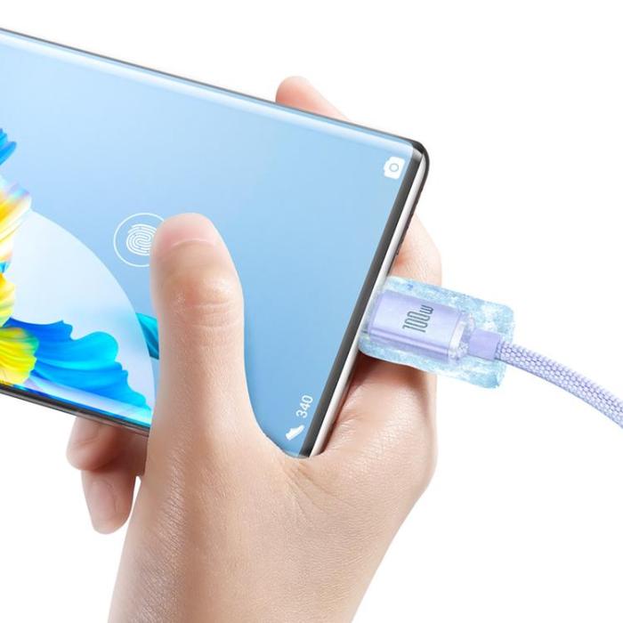 BASEUS - Baseus Crystal USB-C till USB-A kabel 100W 2m - Lila