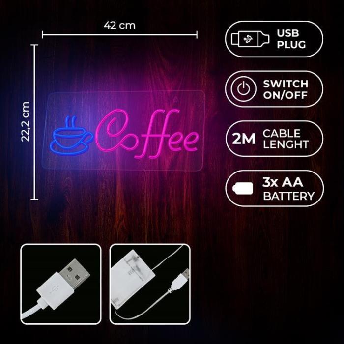 Neolia - Neolia LED Neon PLEXI COFFEE NNE11 - Rosa/Blå