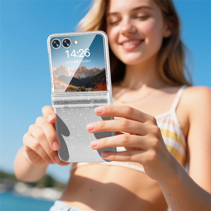 A-One Brand - Galaxy Z Flip7 Mobilskal Hinge Protection - Klart glitter