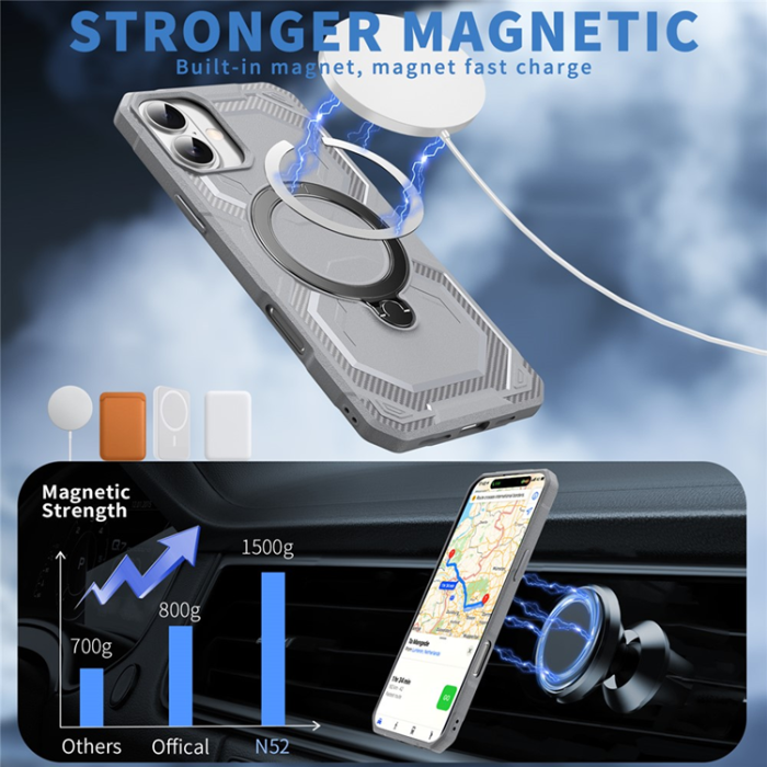 A-One Brand - iPhone 16 Plus Mobilskal MagSafe Kickstand TPU + PC - Grå