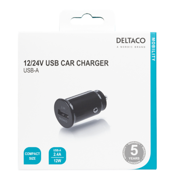 UTGATT1 - Deltaco Billaddare USB-A 12W - Svart