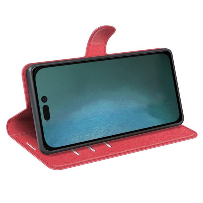 OEM - Litchi Flip iPhone 14 Pro Max Plånboksfodral - Röd