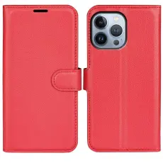 OEM - Litchi Flip iPhone 14 Pro Max Pl&aring;nboksfodral - R&ouml;d