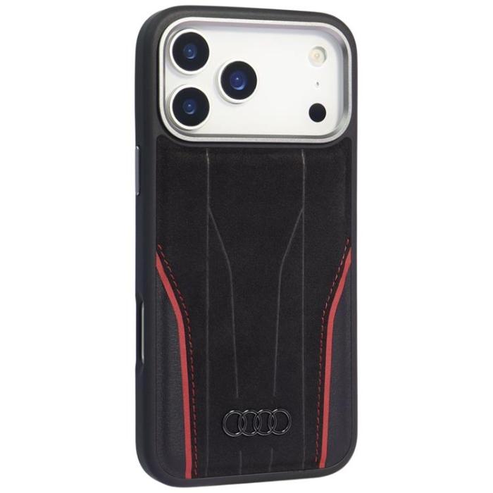 Audi - Audi iPhone 17 Pro Mobilskal MagSafe Äkta läder R8 - Svart-Röd