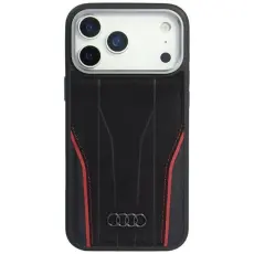 Audi - Audi iPhone 17 Pro Mobilskal MagSafe Äkta läder R8 - Svart-Röd
