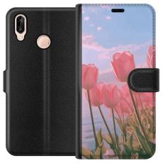 Gustaf - Pl&aring;nboksfodral till Huawei P20 lite med Rosa Tulpaner